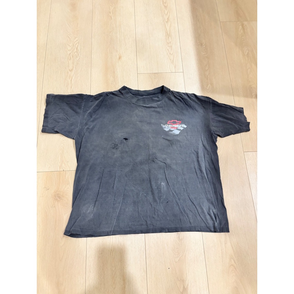 Vintage Chevrolet Racing T-Shirt Faded Black Distressed Chevy Bowtie Graphic